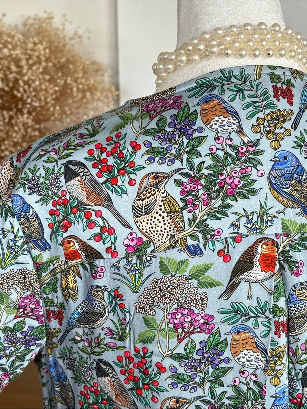 J.Jill S Bird Botanical Print Top Blouse 3/4 Sleeve EcoVero Viscose Old Money - Picture 6 of 13
